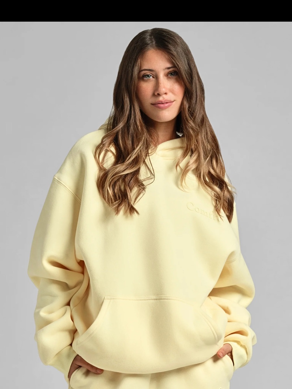 Relaxed Embossed Logo Hoodie - Pale Yellow